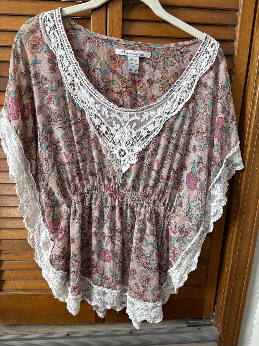 American Rag Mauve Floral Lace-Trim Peasant Tunic